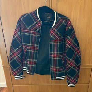 Maje Tartan Bomber Jacket in Red and Black